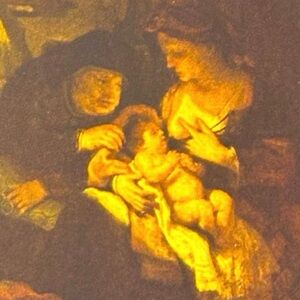 HOLY FAMILY, 1640, REMBRANDT Original Vintage Fine Art 1950’s Antique Print USA